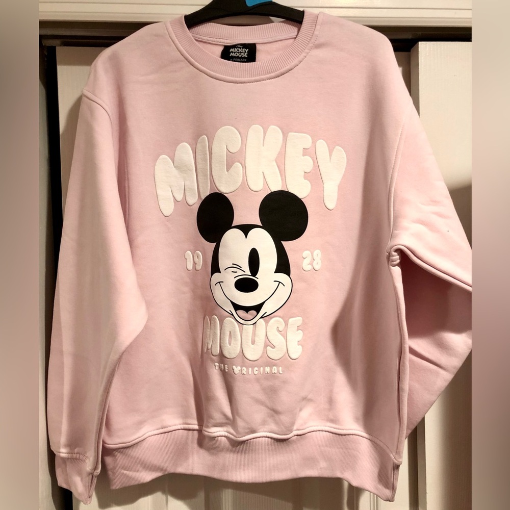Disney Mickey Mouse Pink Crewneck Light Sweater Small